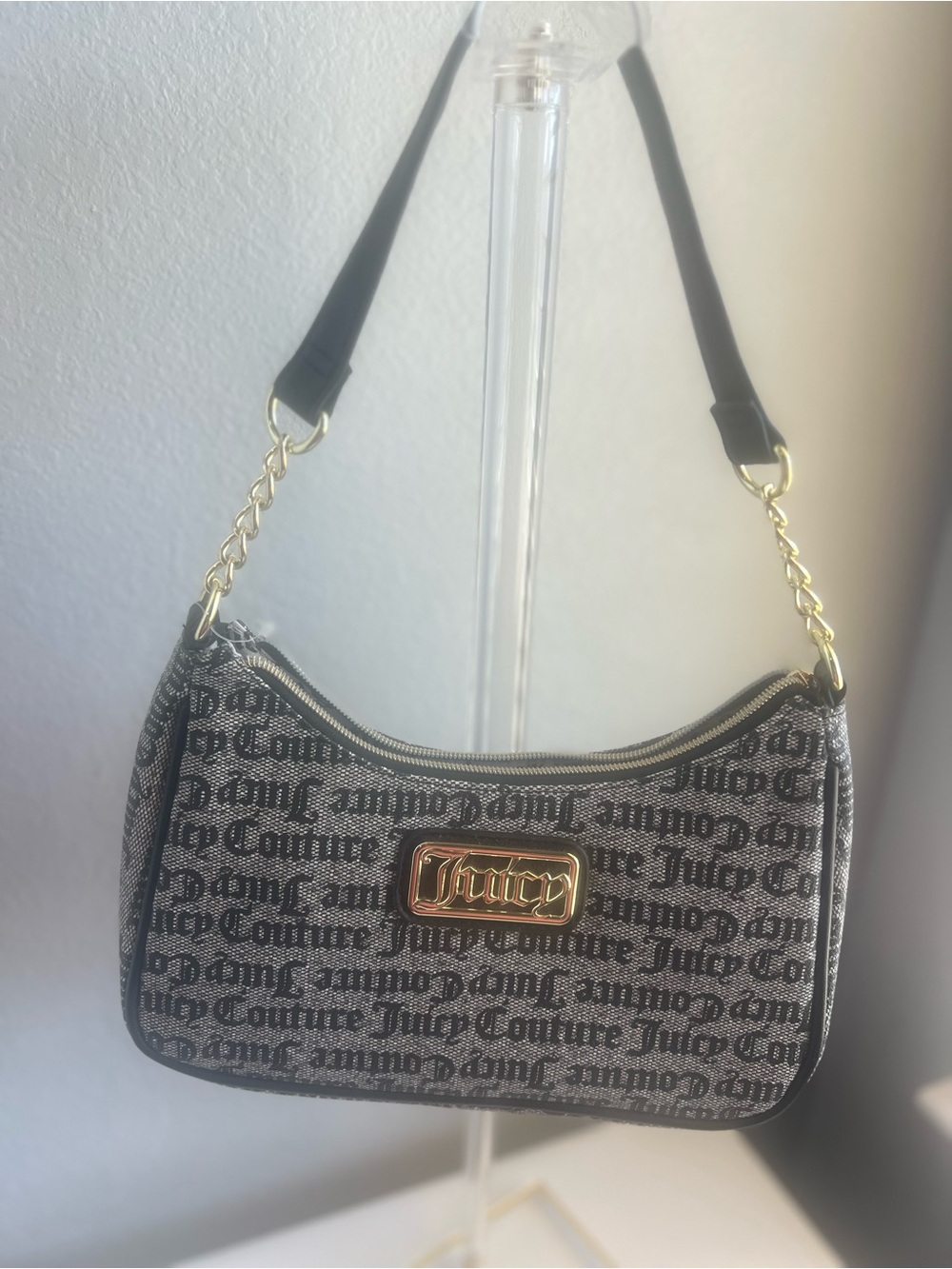 Juicy Couture Black Monogram Shoulder Bag with Gold Hardware